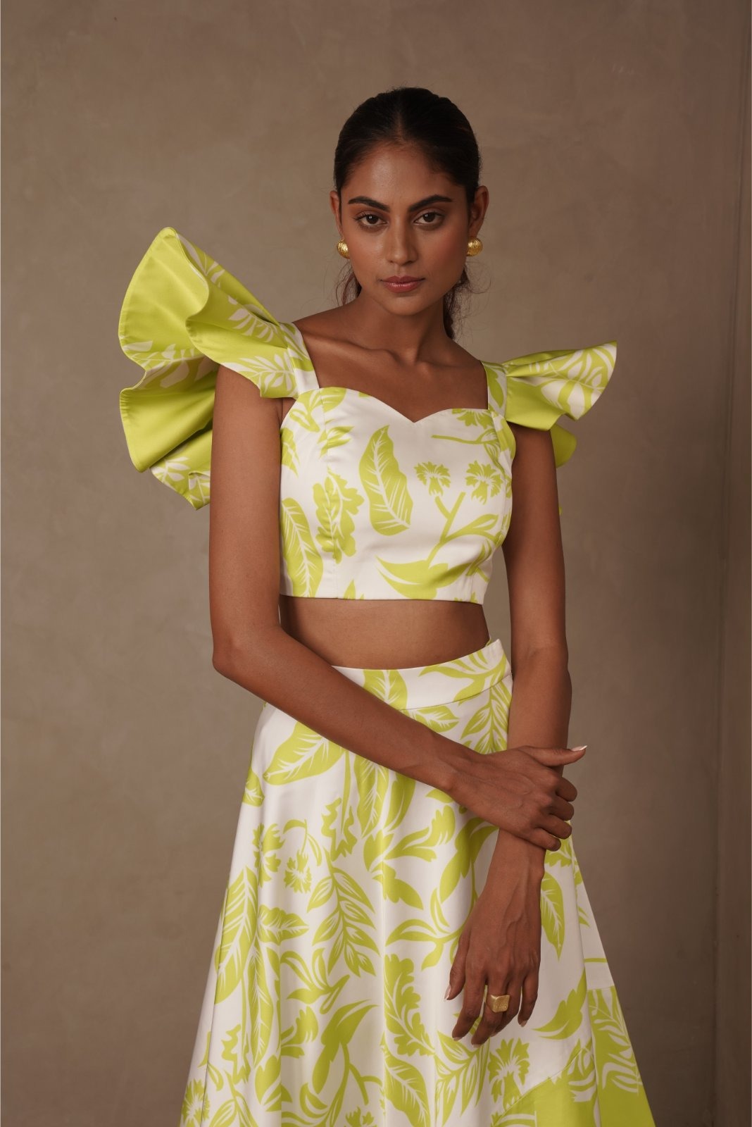 Print On Print Skirt Coord Set with Structured Sleeves - Juicy