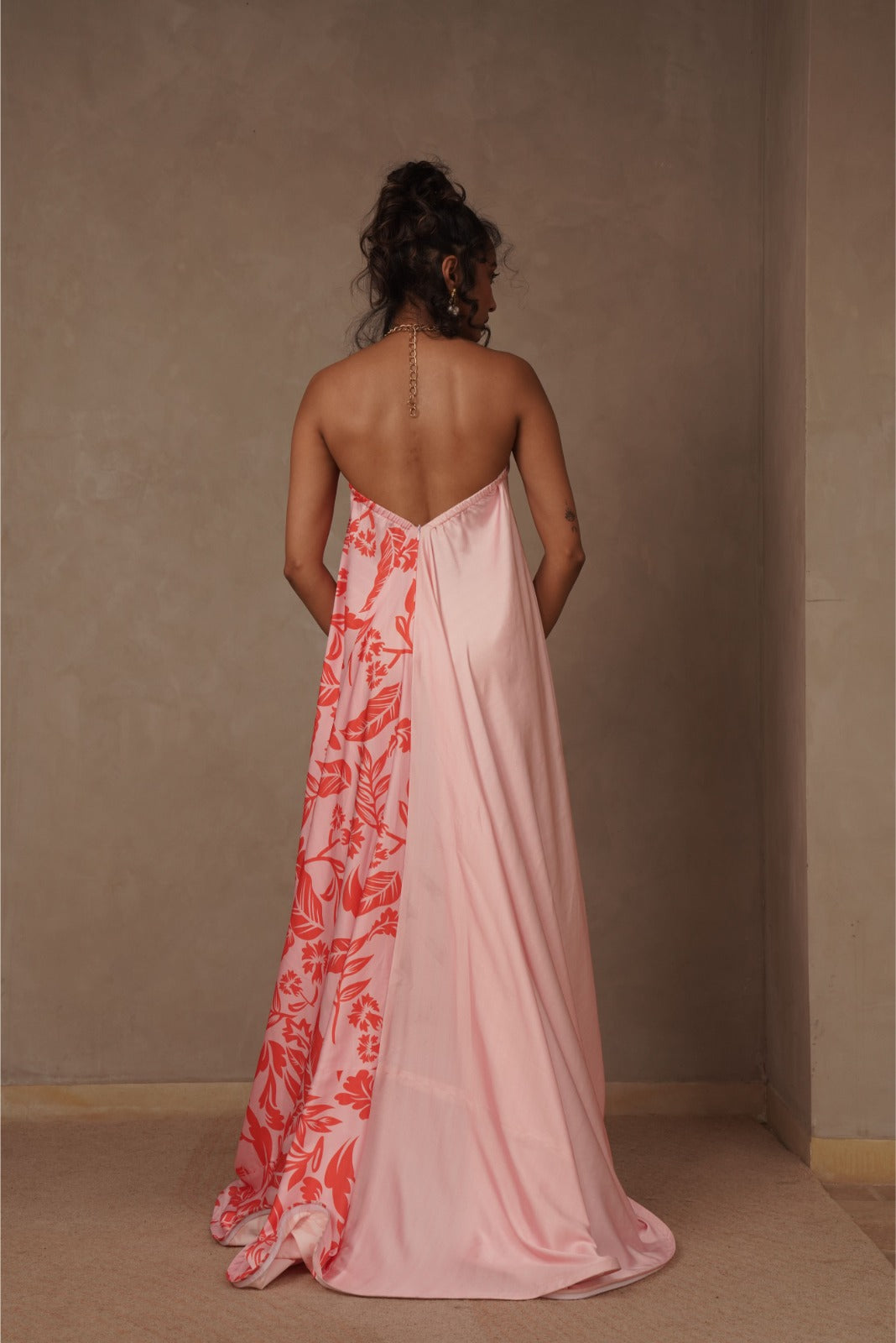 Half Printed Free Size Maxi Dress - Beauty