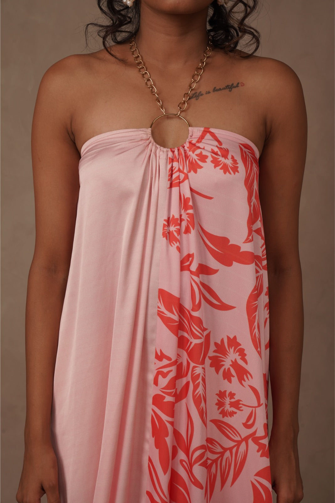 Half Printed Free Size Maxi Dress - Beauty