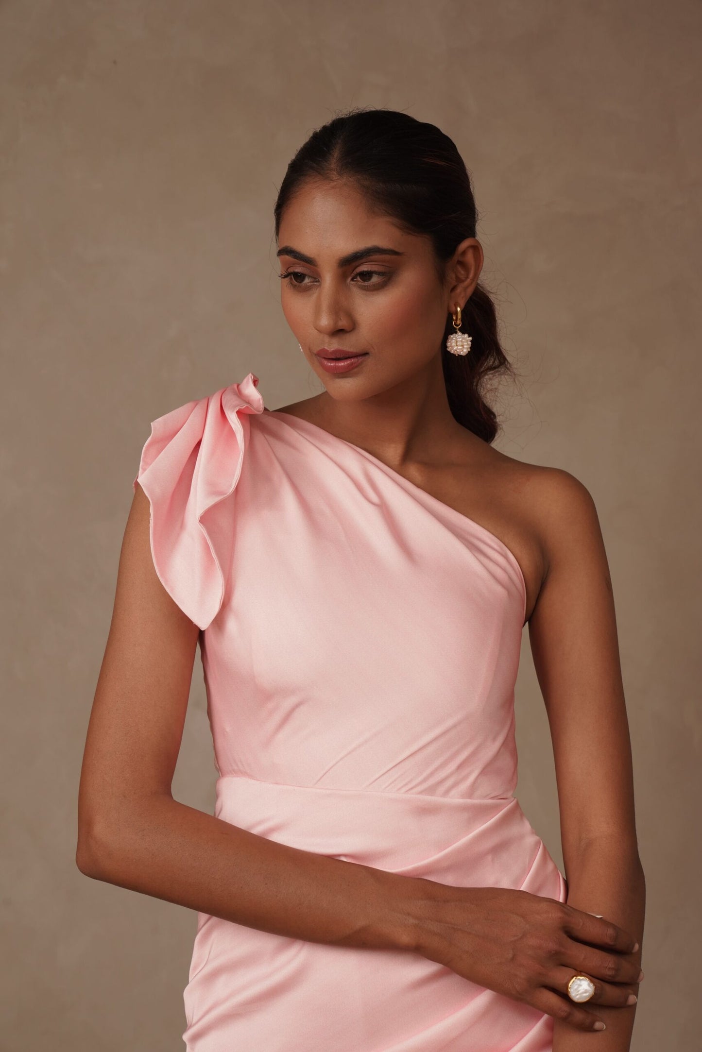 Baby Pink Short Drape Dress with Fringes - Delight