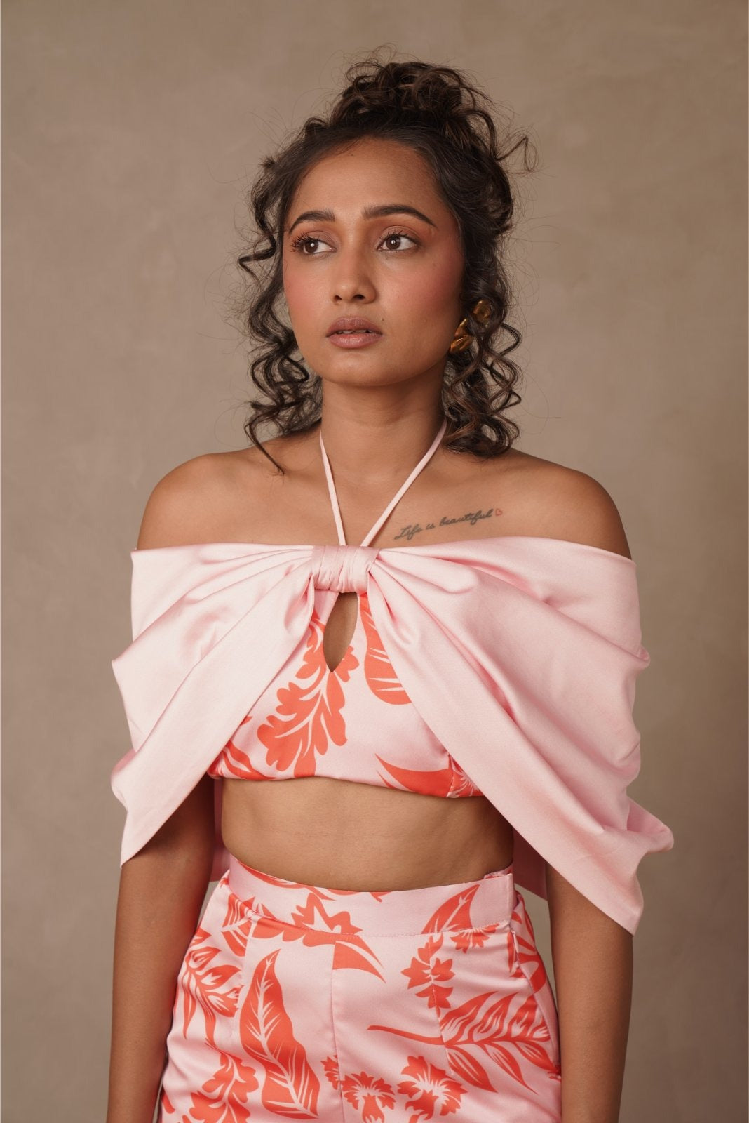 Baby Pink Printed Bow Coord Set - Blush