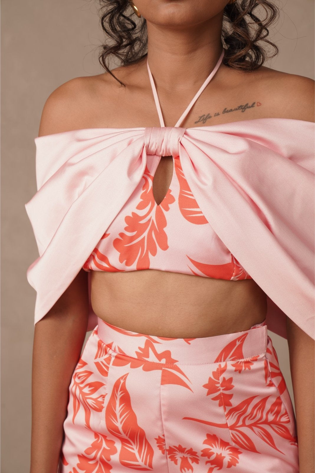 Baby Pink Printed Bow Coord Set - Blush
