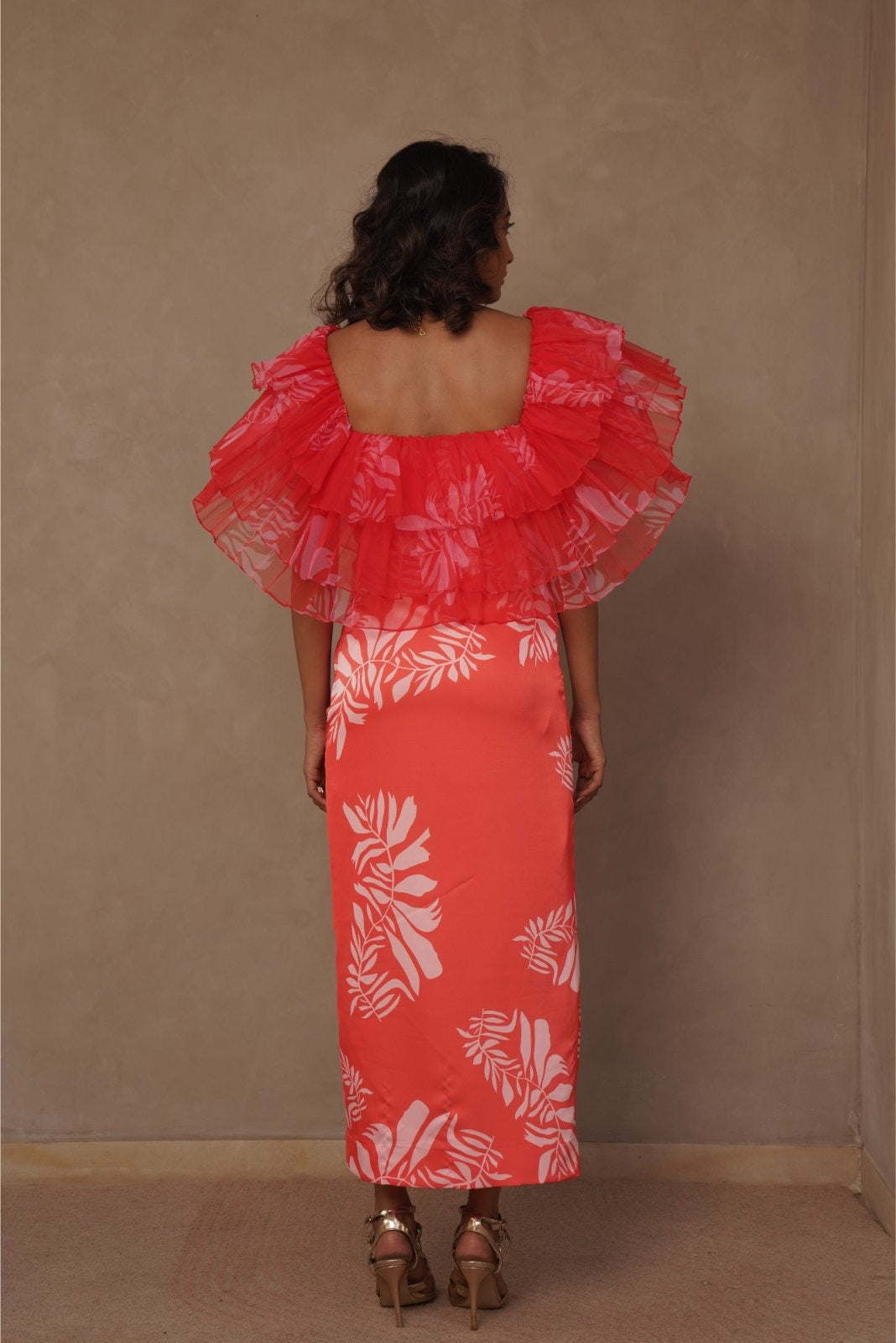 Orange Ruffled Drama Ankle Length Dress - Strength