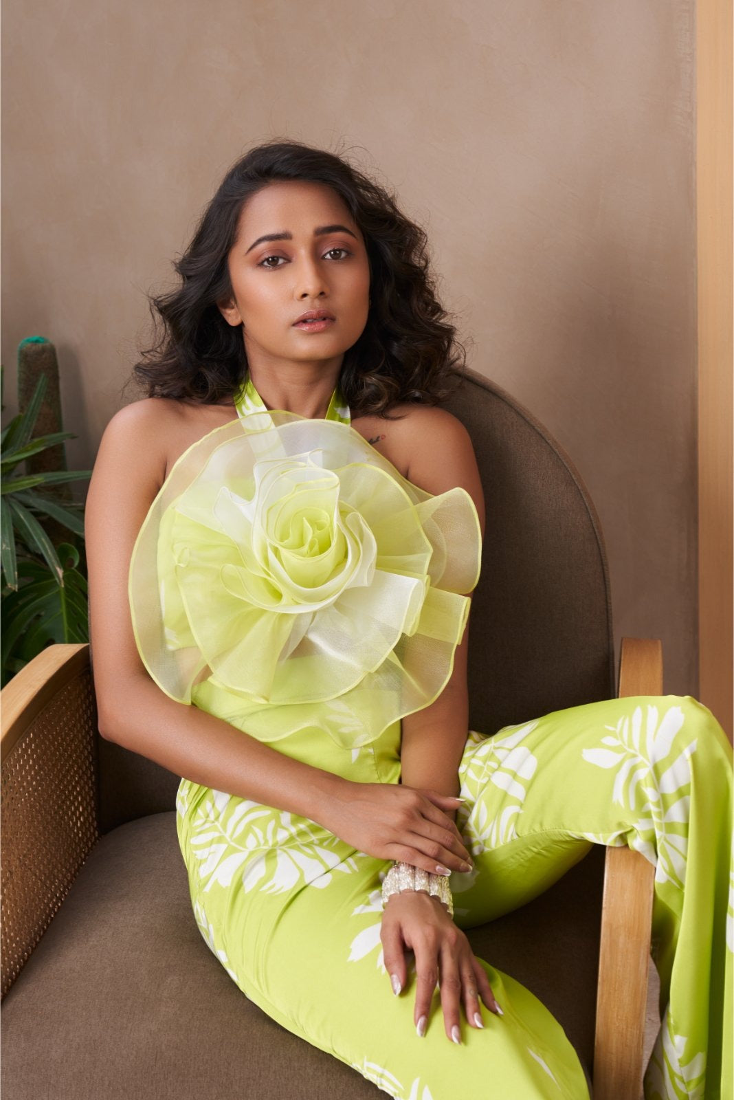 Green Printed Rose Top Coord Set - Rose