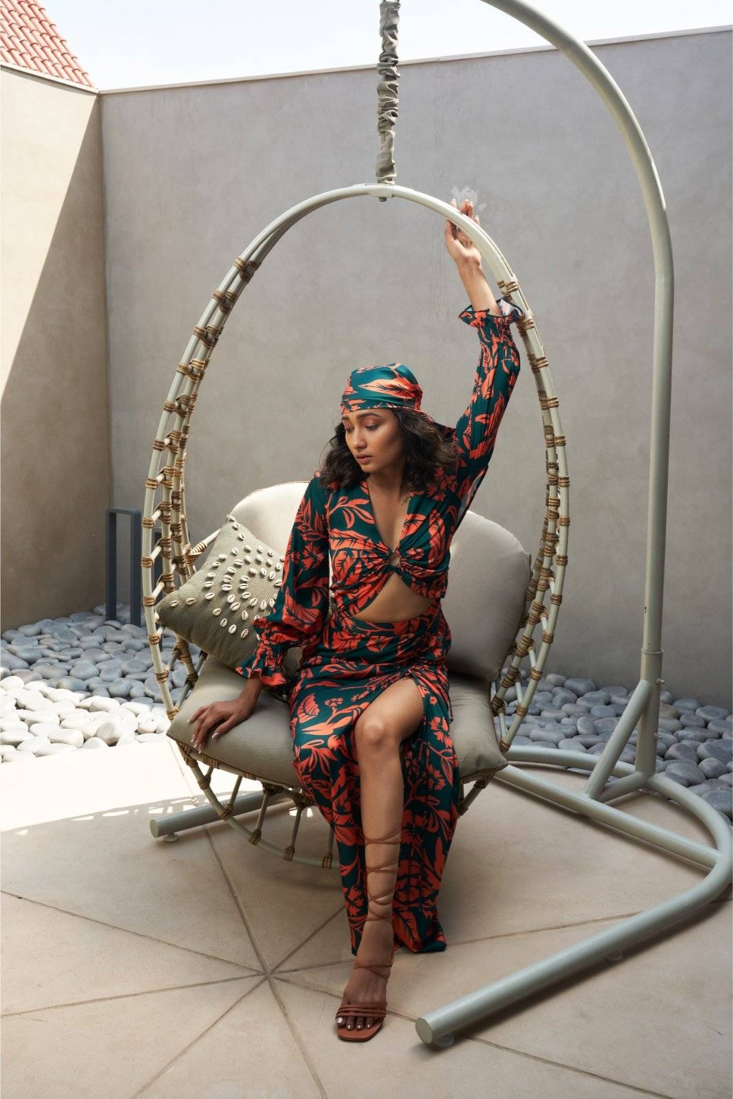 Bottle Green Cutout Full Sleeved Dress with Slit - Ambition