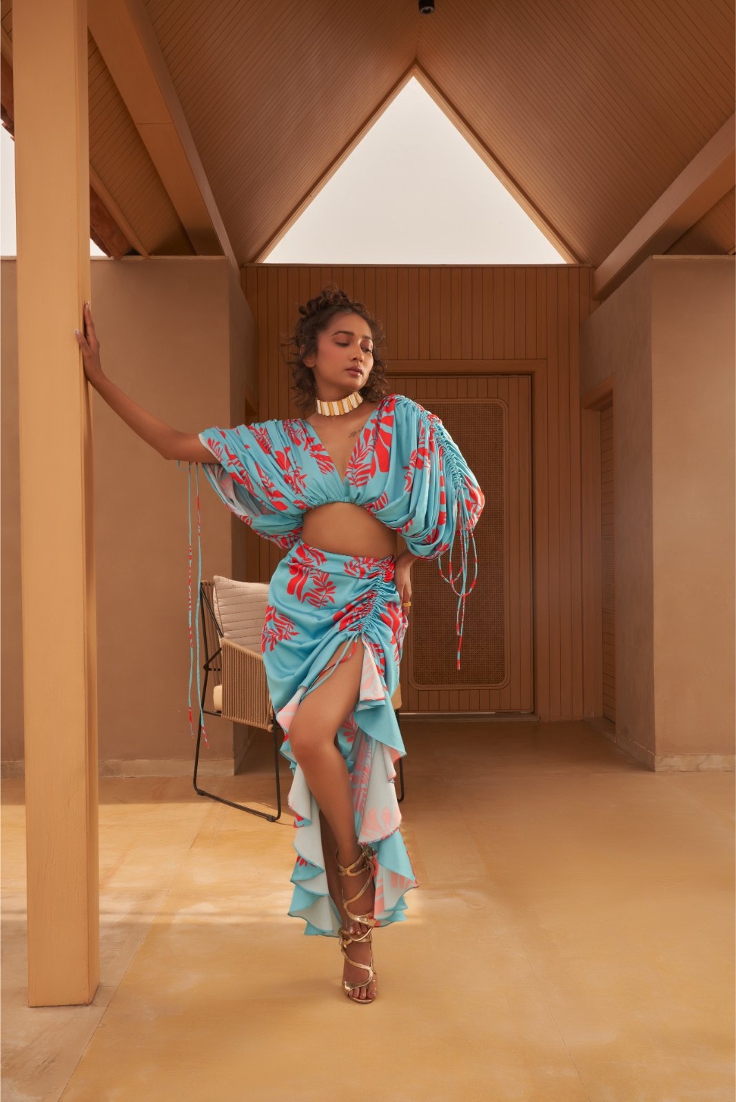 Blue and Red Printed Drape Skirt and Top Coord Set – Bliss