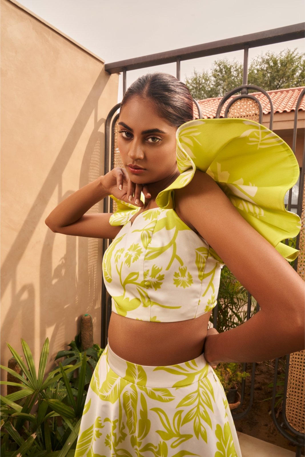 Print On Print Skirt Coord Set with Structured Sleeves - Juicy