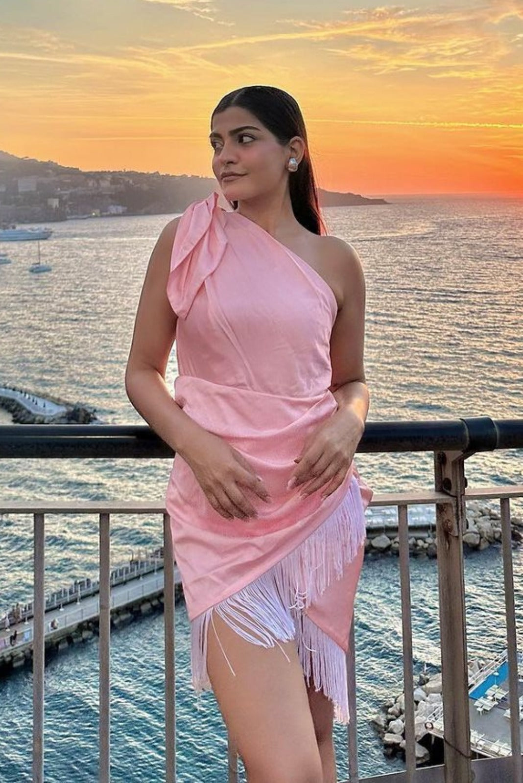 Baby Pink Short Drape Dress with Fringes - Delight