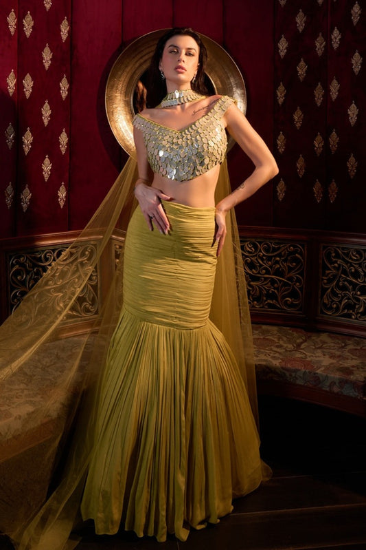 Lime Green Fish Cut Lehenga Choli