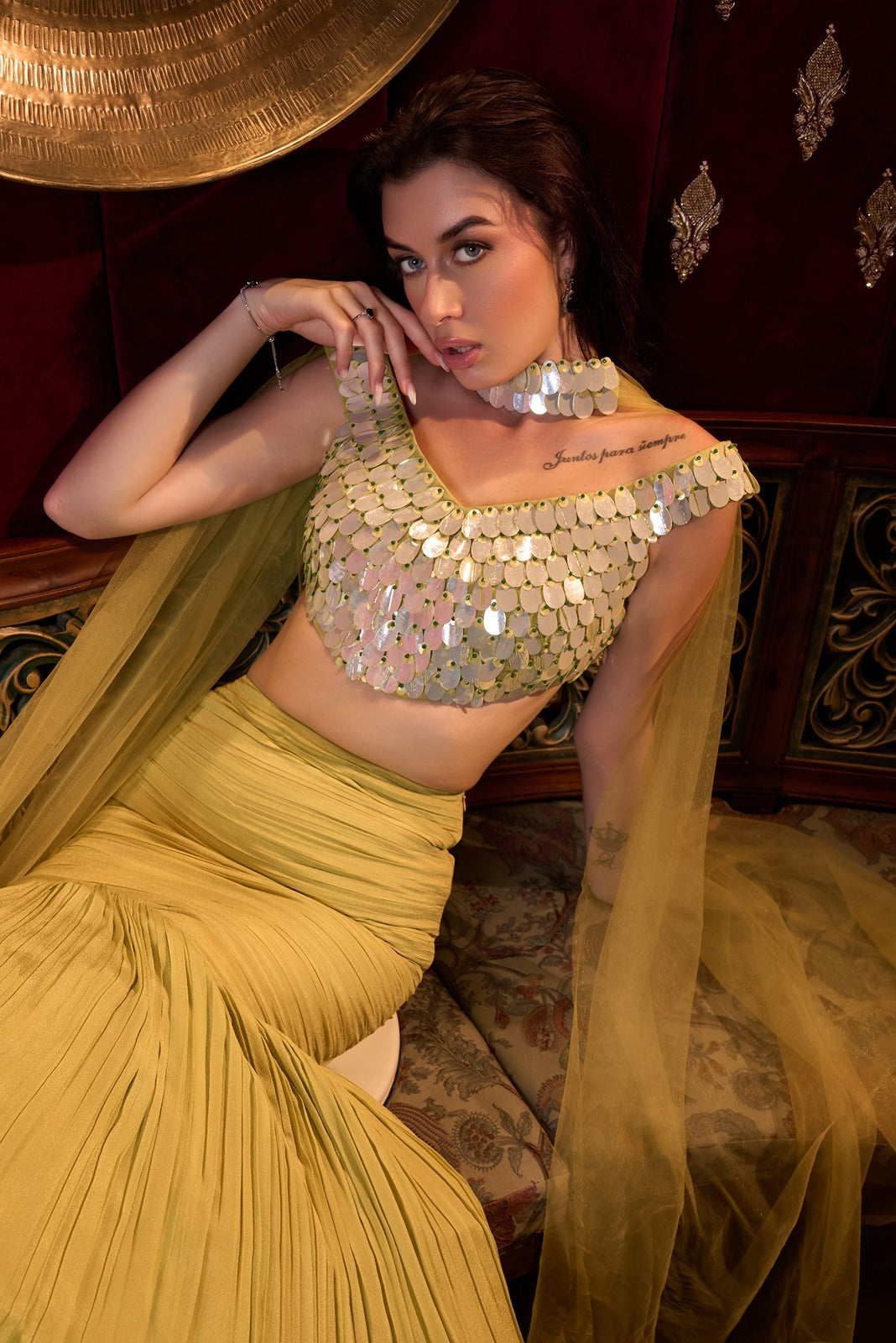 Lime Green Fish Cut Lehenga Choli