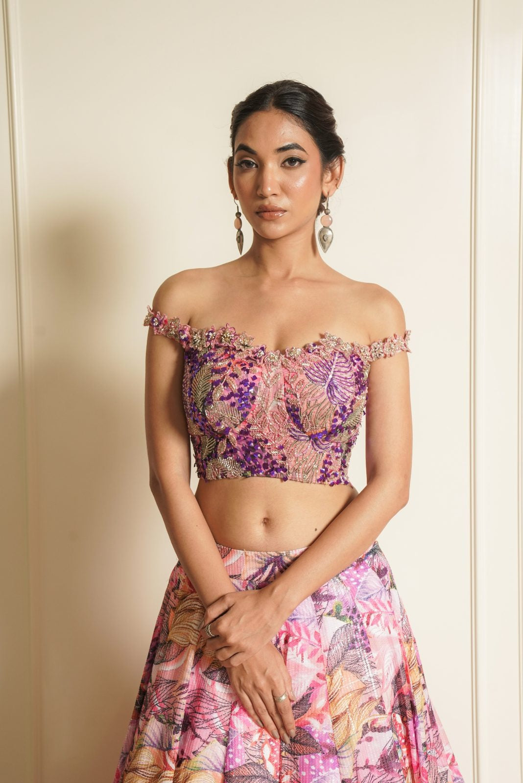 Multi Colour Blouse with Printed Lehenga and Choker Dupatta – Starflowers Sprinkles