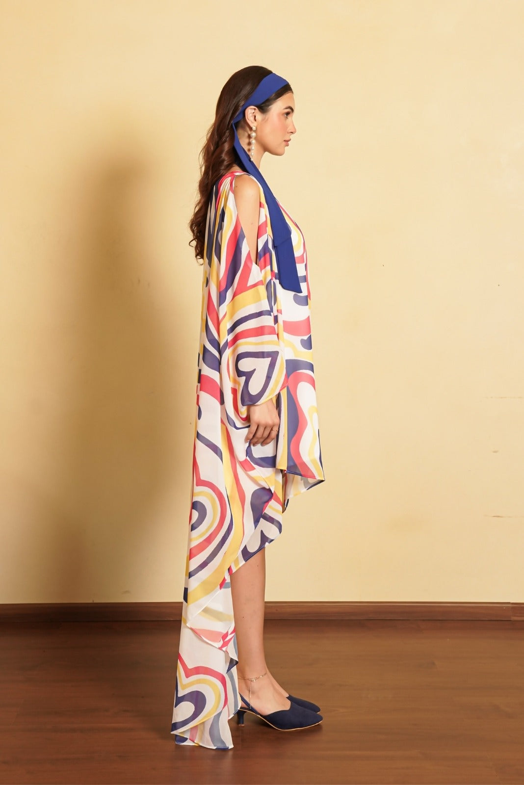 Multi-Colour Heart Printed Kaftan Dress