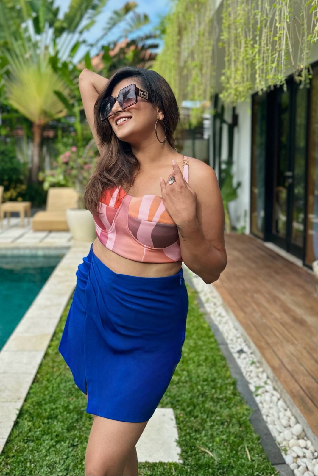 Multicolour Stretch Corset With Drape Mini Skirt