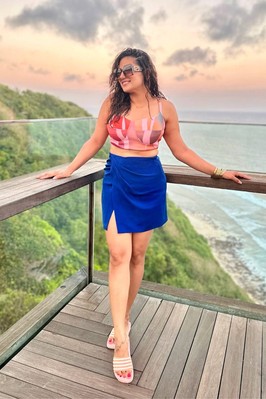 Multicolour Stretch Corset With Drape Mini Skirt