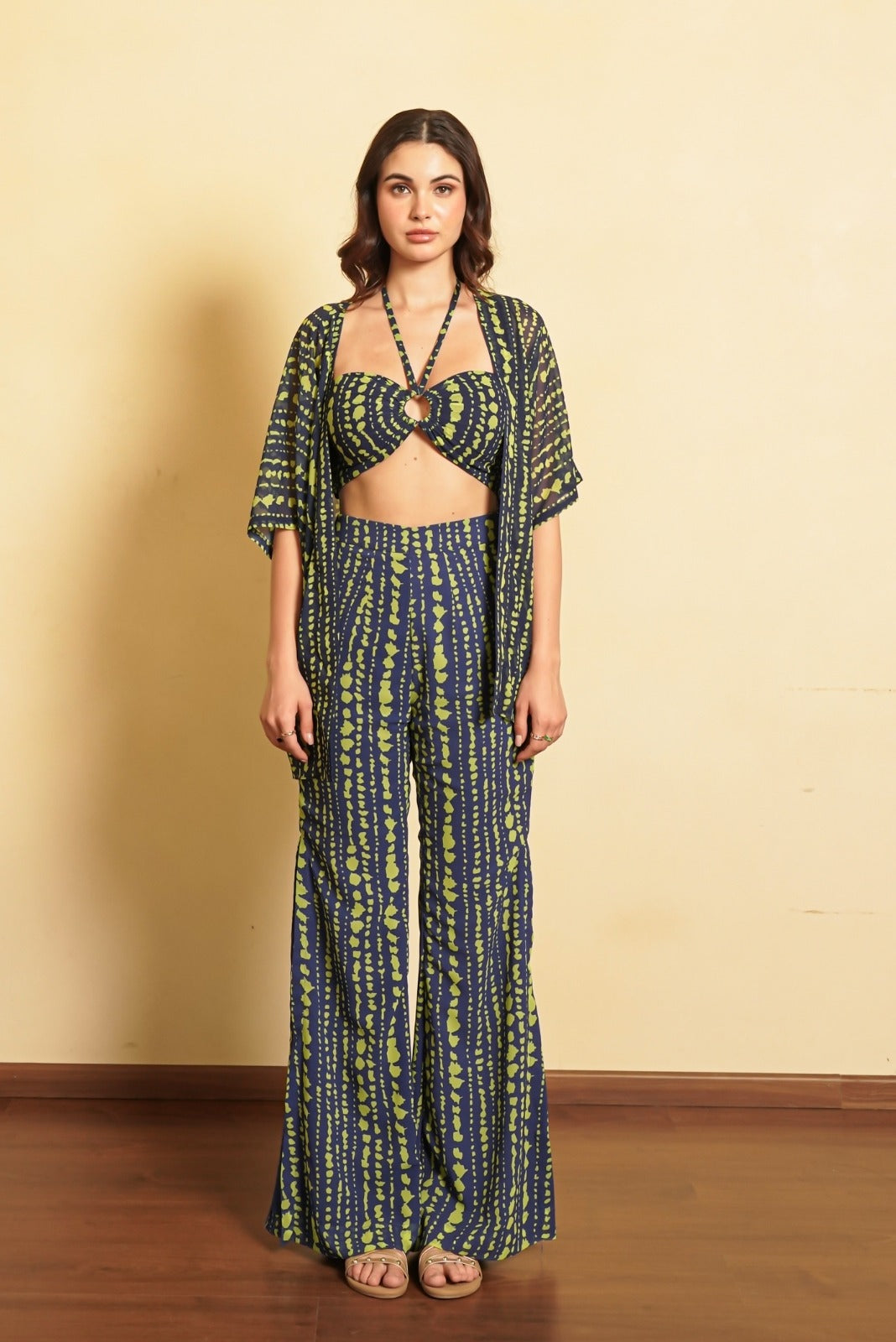 Navy Blue Three Piece Set With Shrug