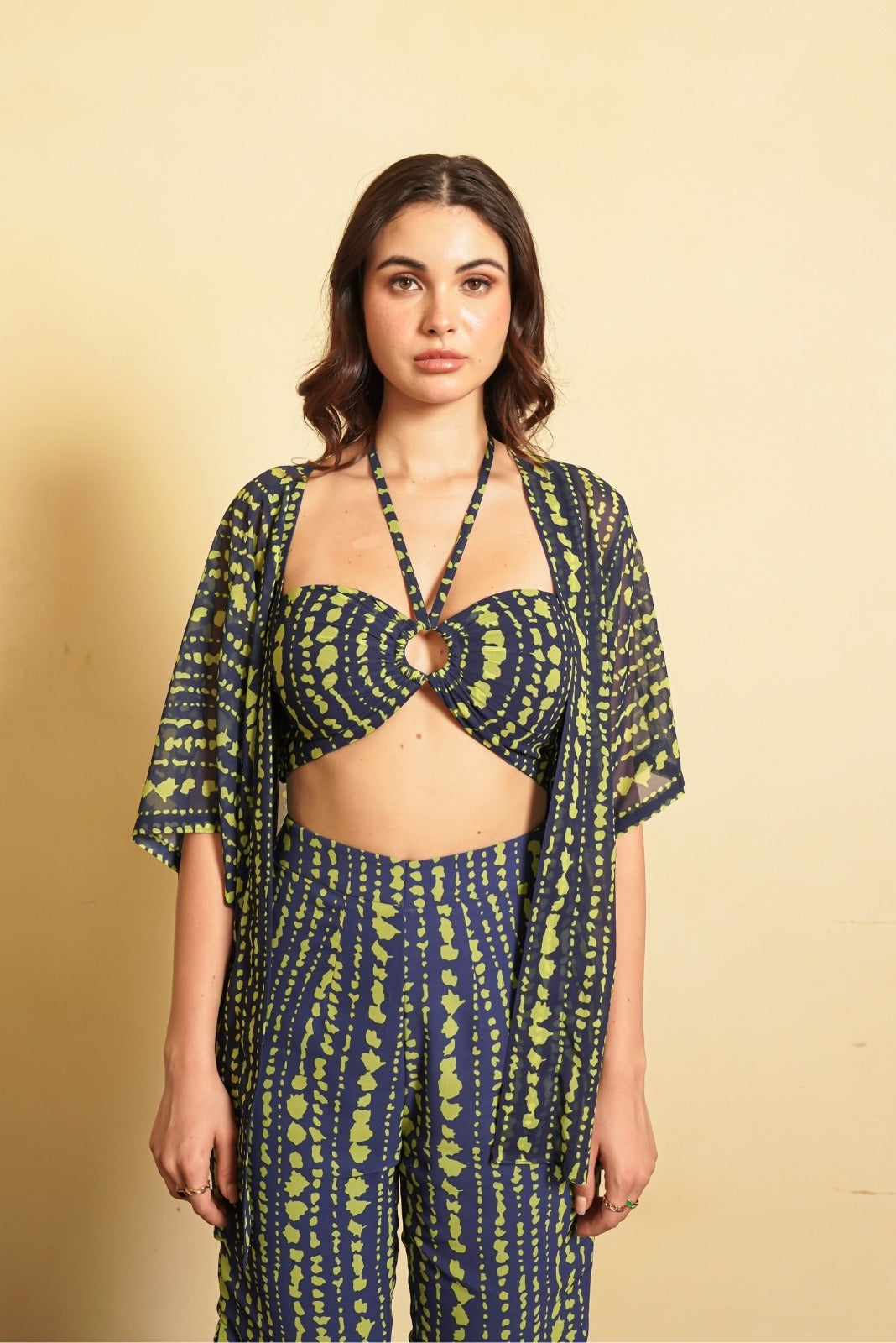 Navy Blue Three Piece Set With Shrug