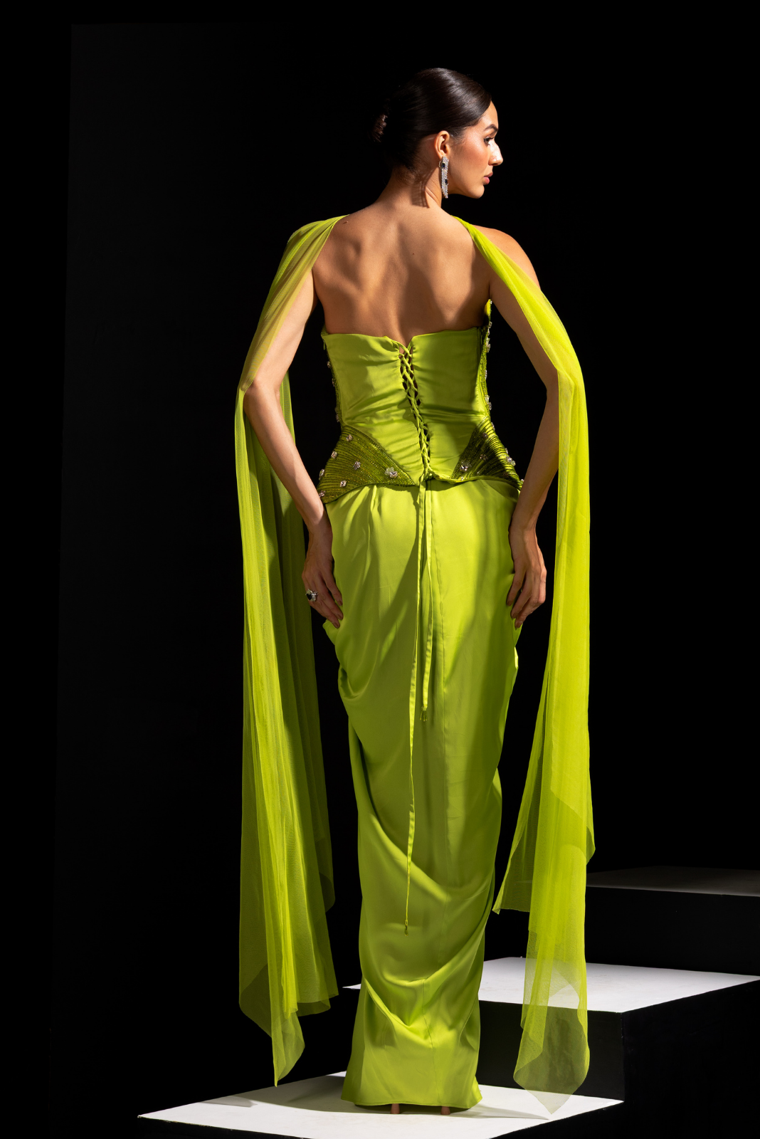 Neon Green Long Corset with Drape Skirt - Venom