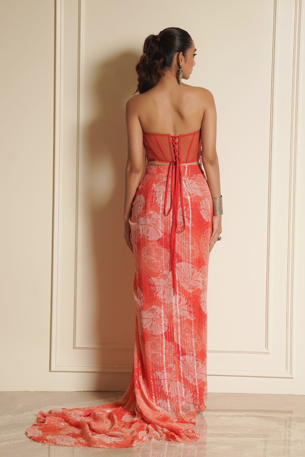 Orange Corset with Printed Drape Skirt – Orange Carnation