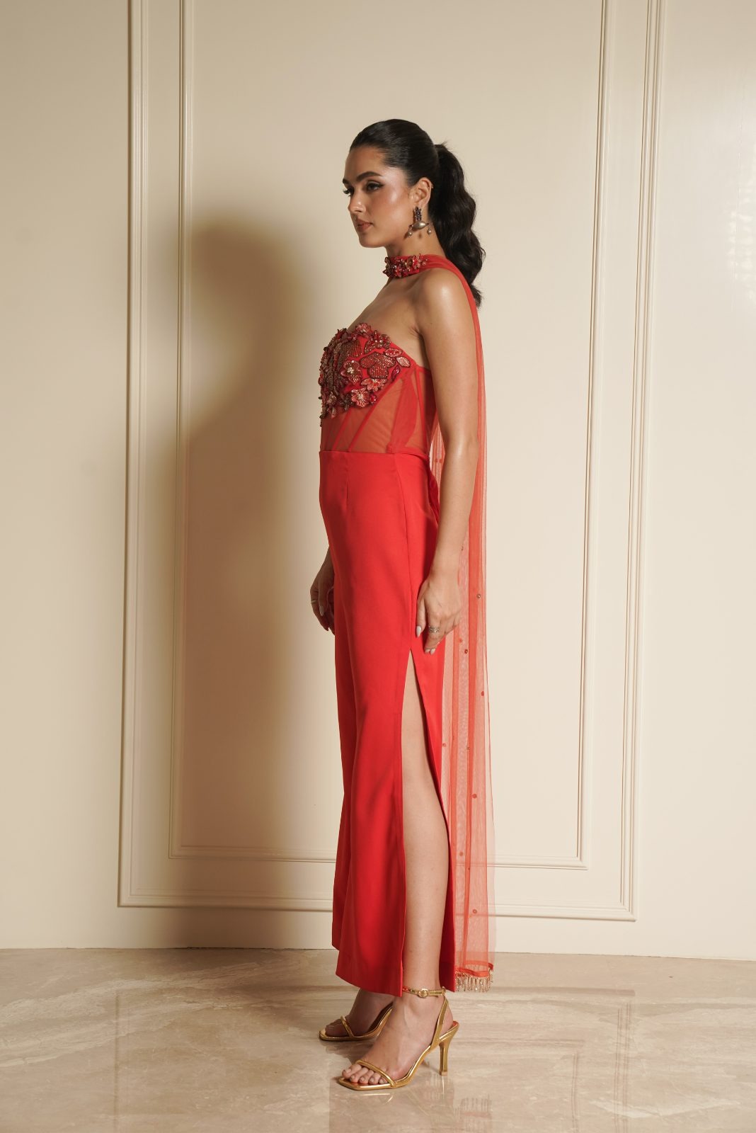 Orange Embellishment Jumpsuit with Choker Dupatta – Cherry Brand