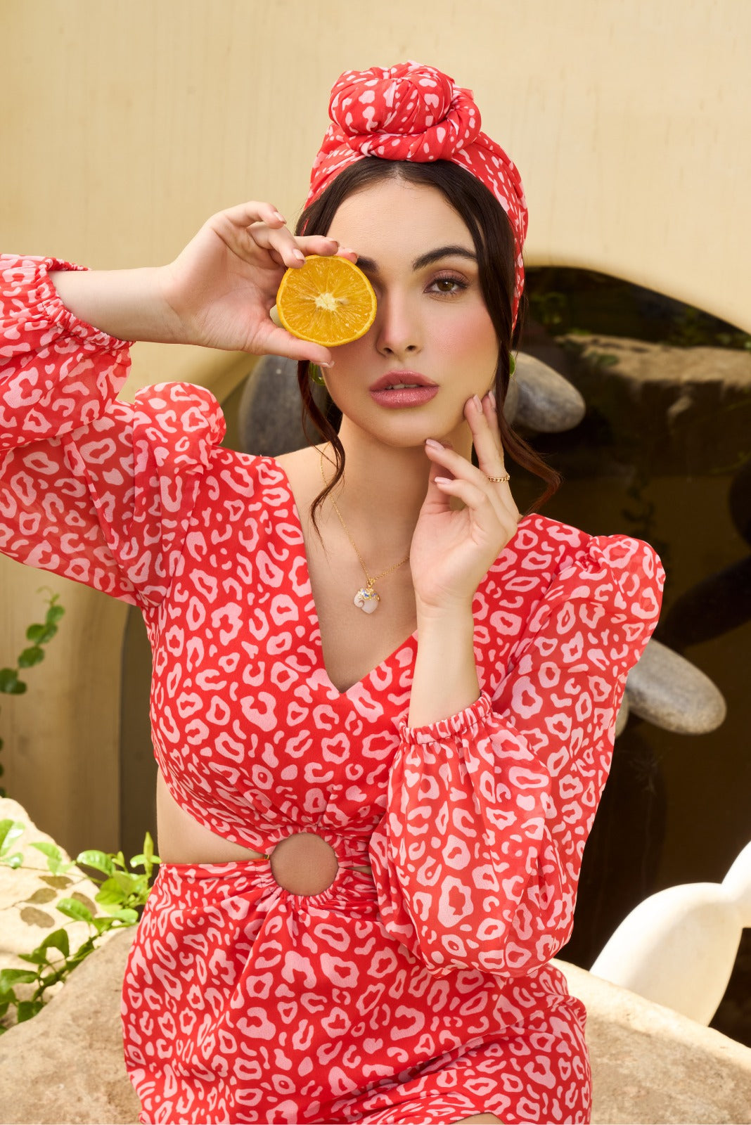 Orange Full Sleeved Gown with Cut out