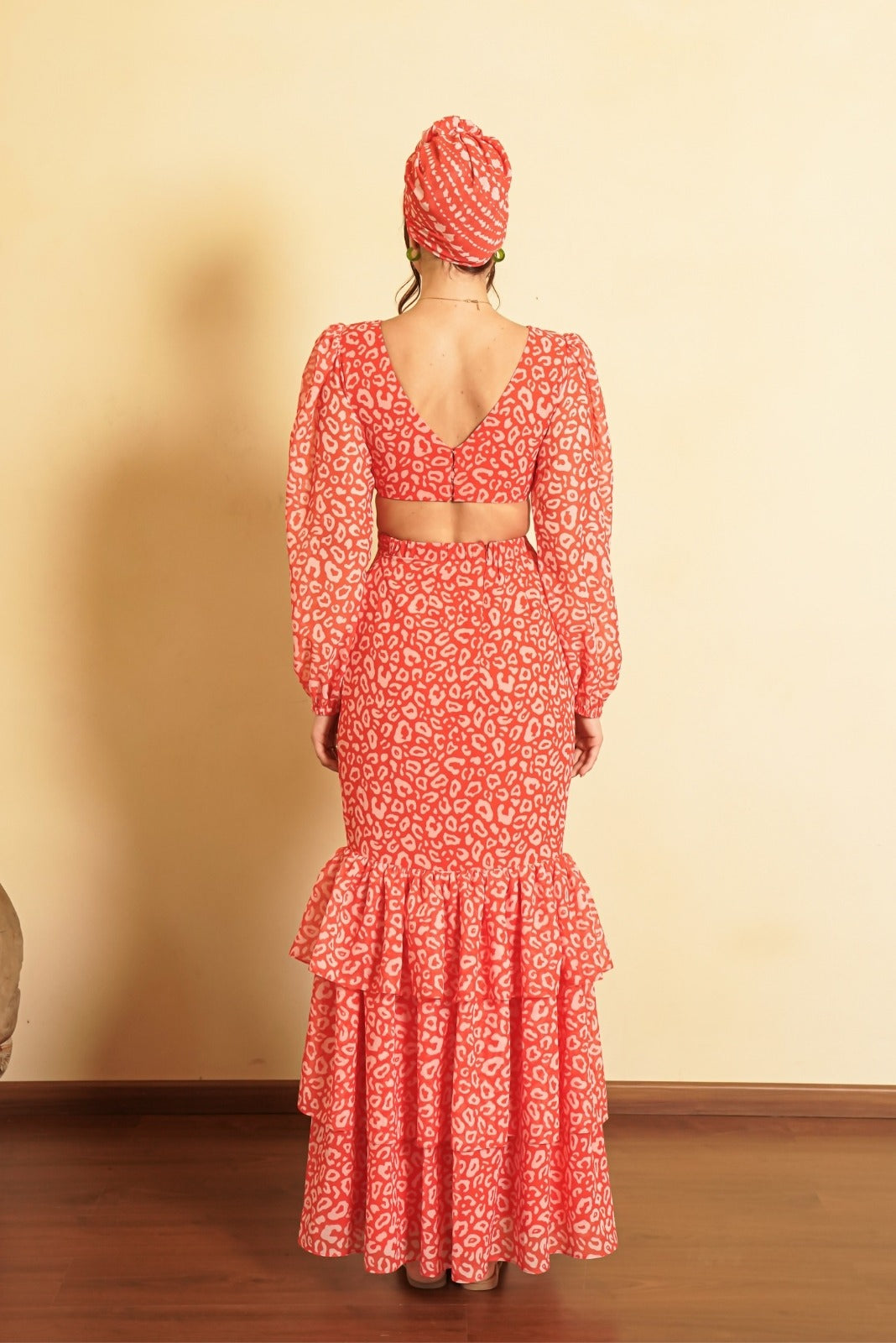 Orange Full Sleeved Gown with Cut out