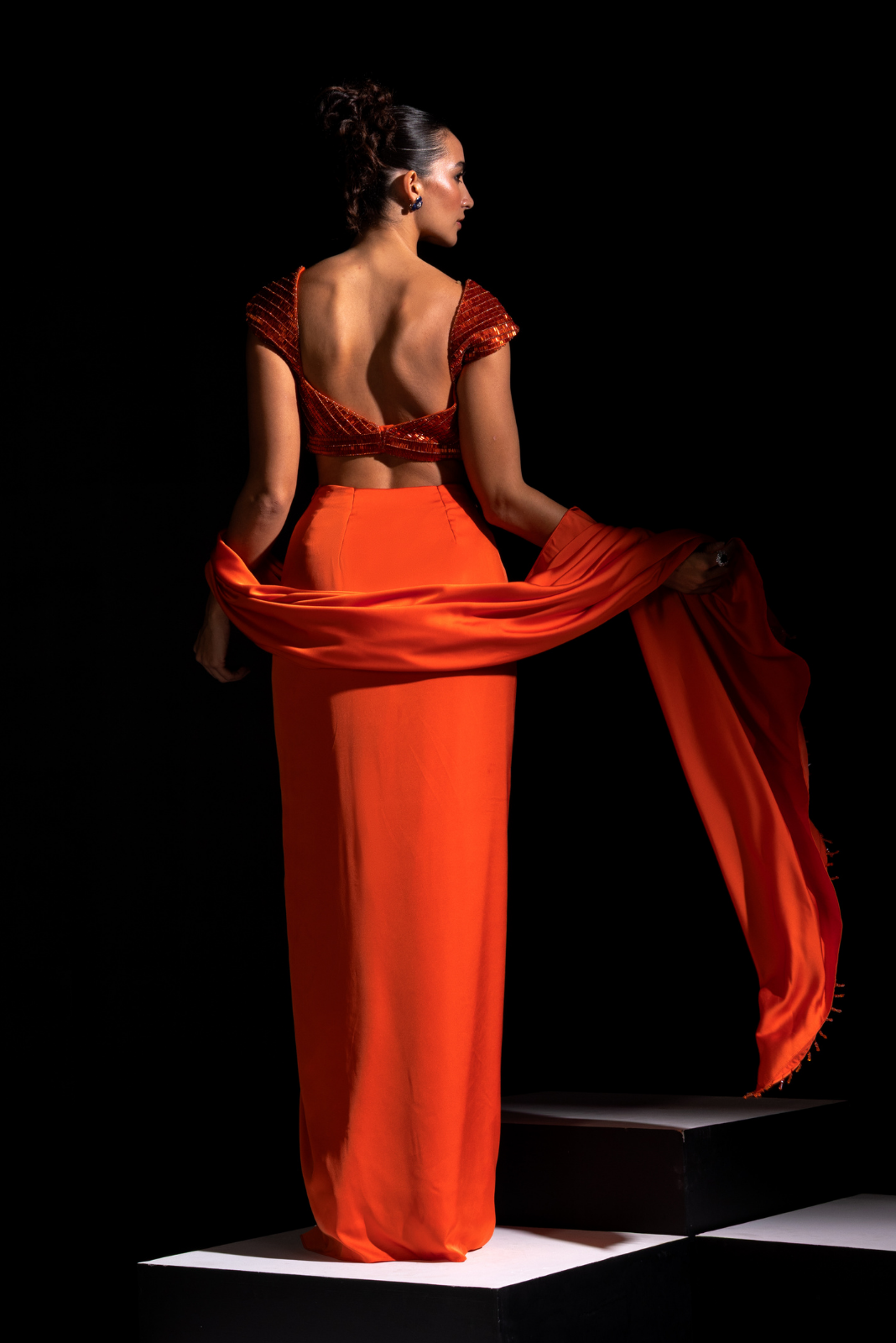 Orange Pre-draped Saree - Flame