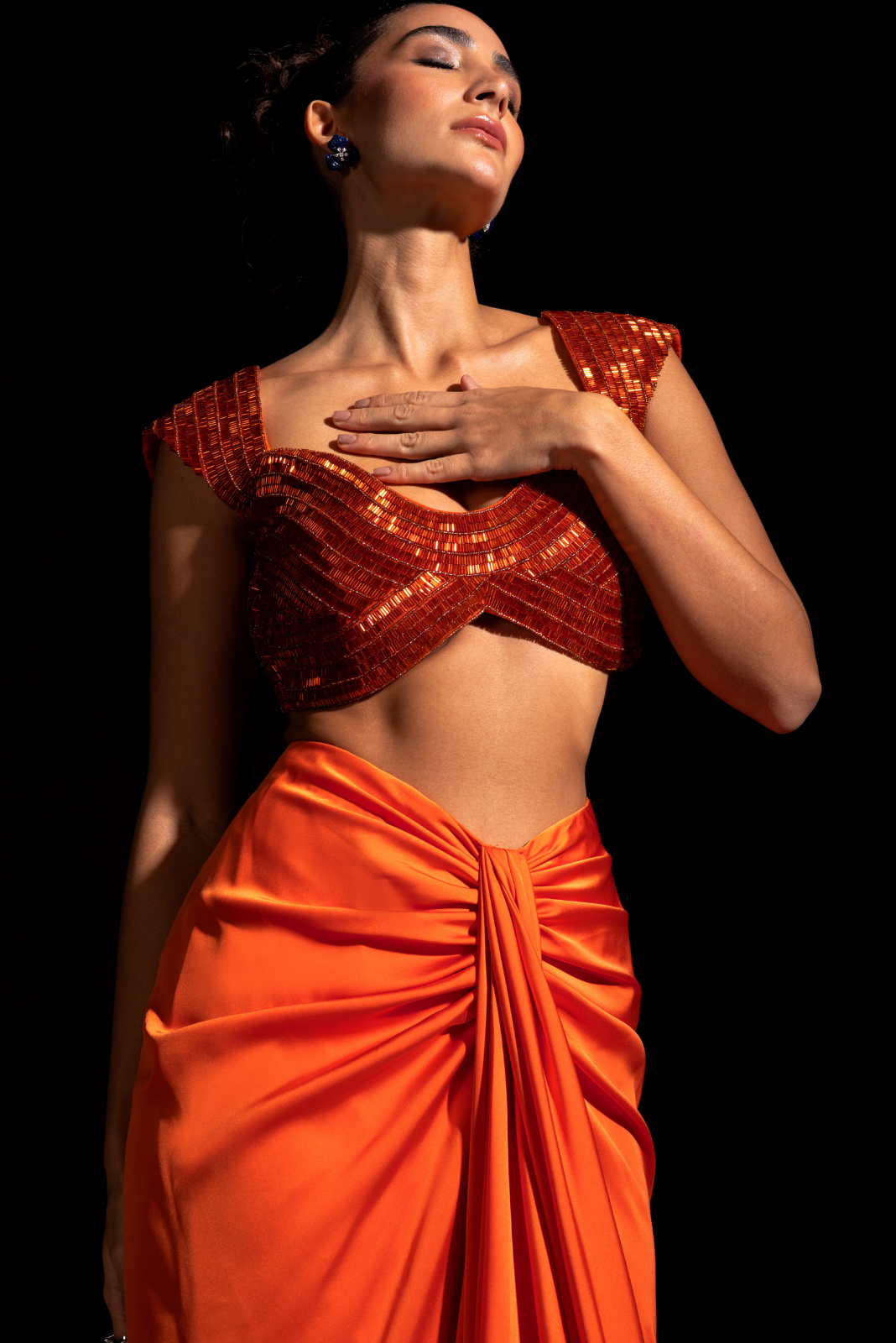 Orange Pre-draped Saree - Flame