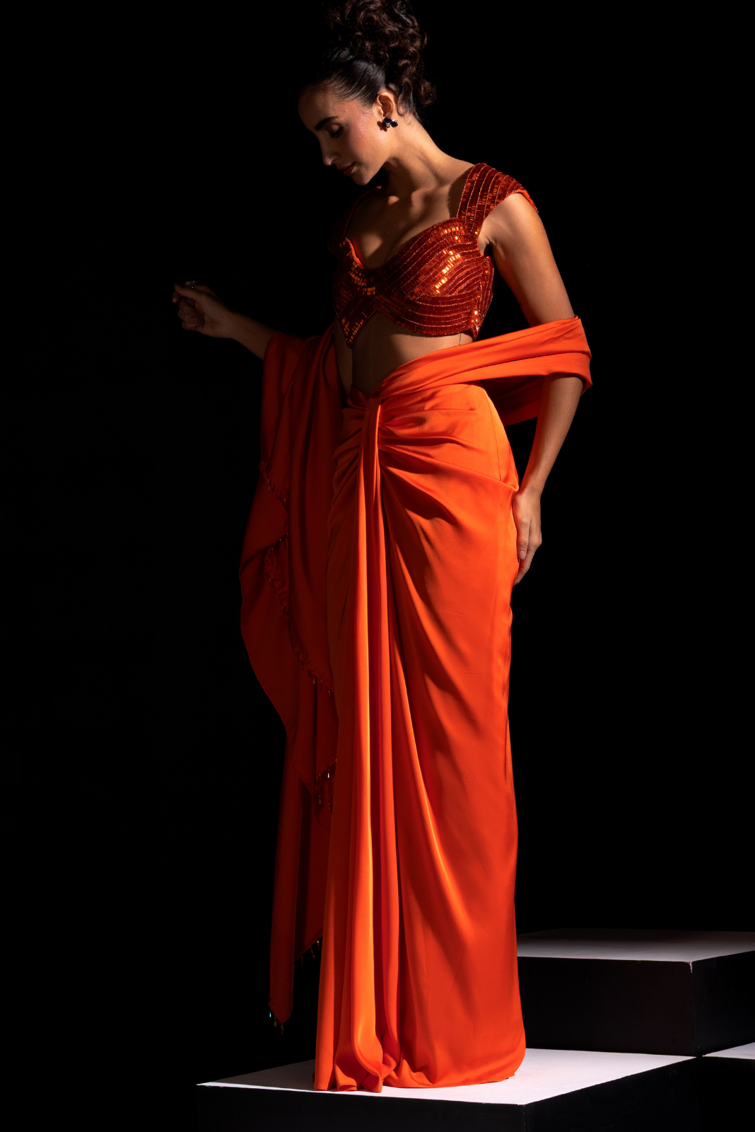 Orange Pre-draped Saree - Flame