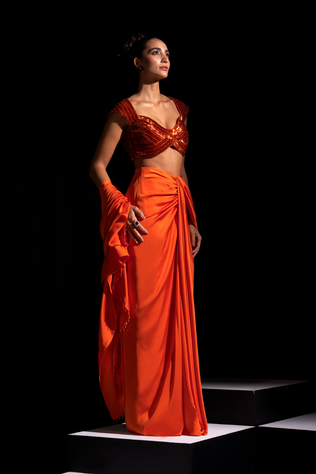 Orange Pre-draped Saree - Flame
