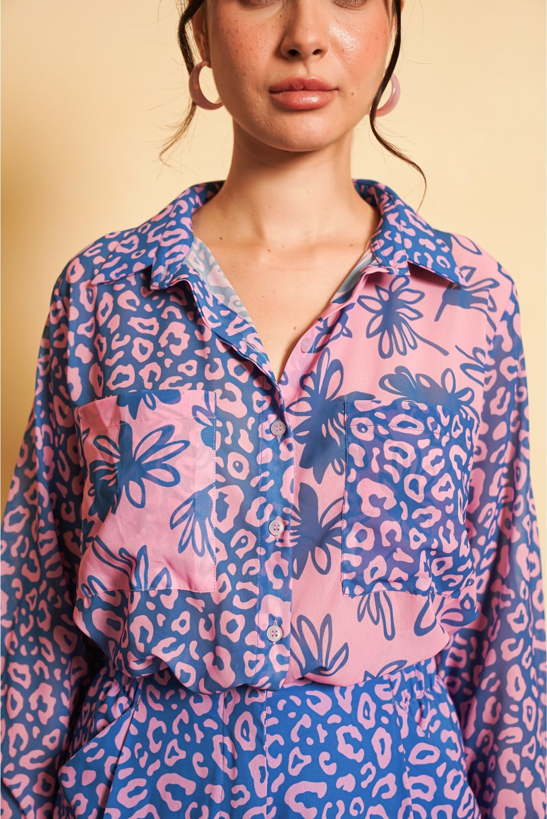 Pink and Blue Printed Short Co-ord Set