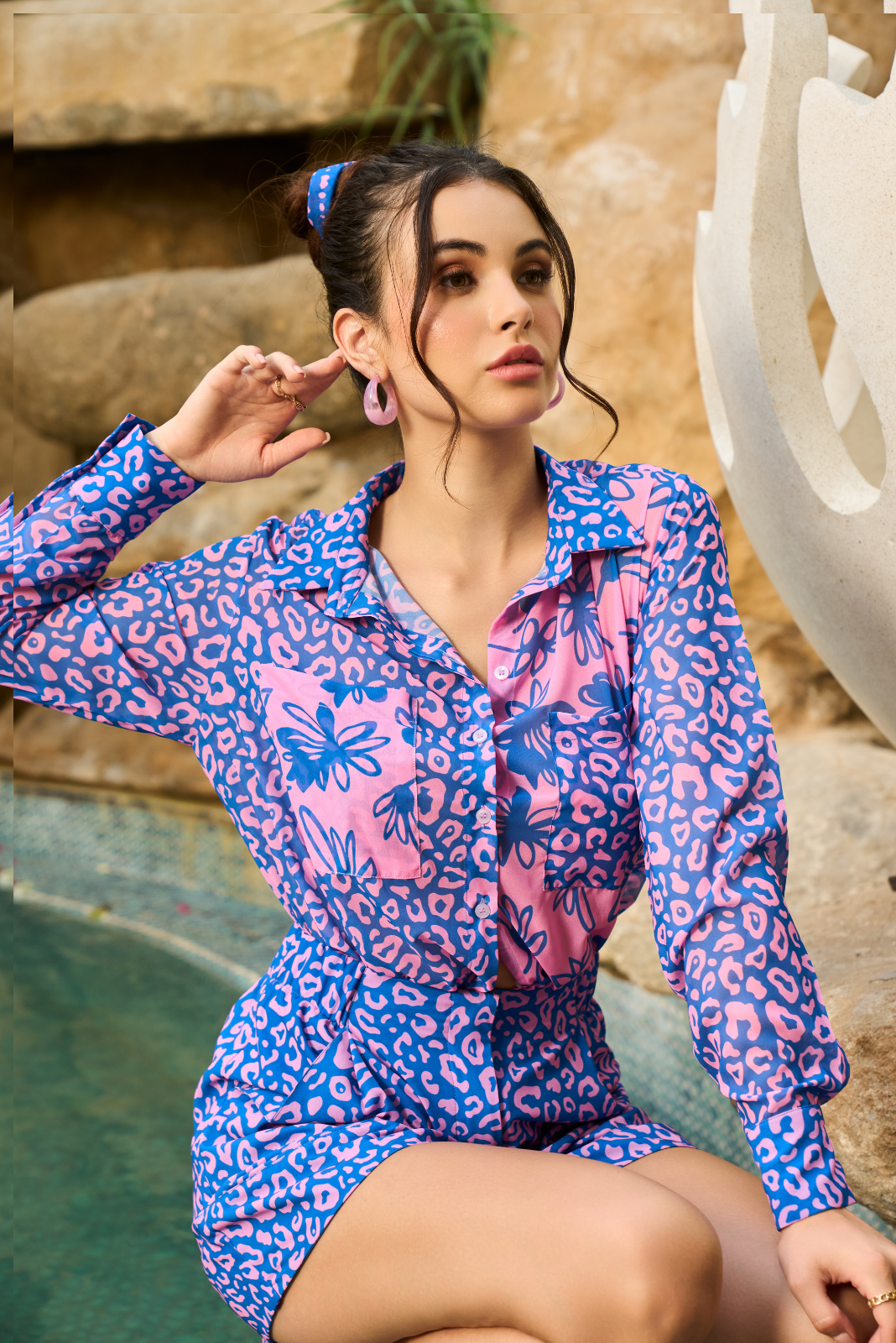 Pink and Blue Printed Short Co-ord Set