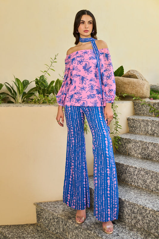 Pink and Blue Printed Palazzo Co-ord set
