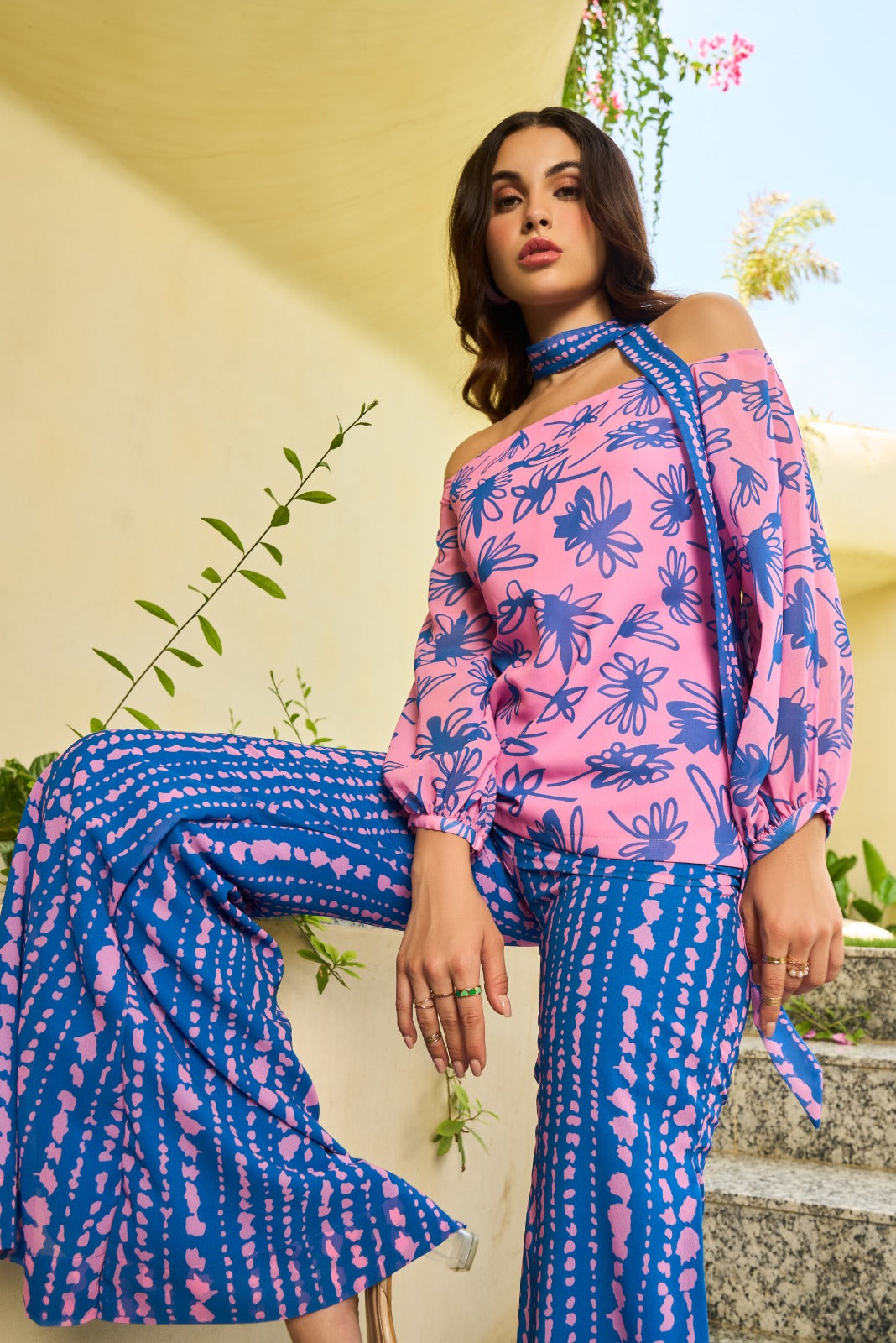 Pink and Blue Printed Palazzo Co-ord set