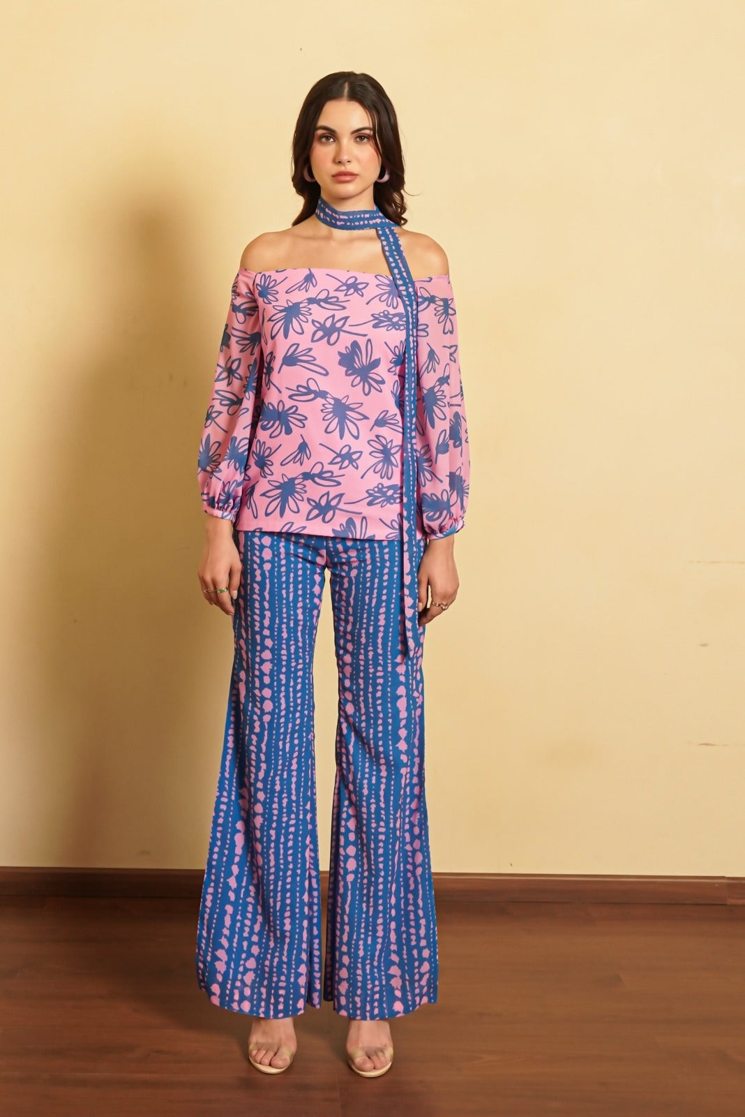 Pink and Blue Printed Palazzo Co-ord set