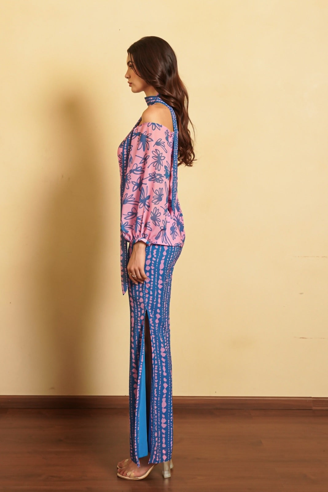 Pink and Blue Printed Palazzo Co-ord set