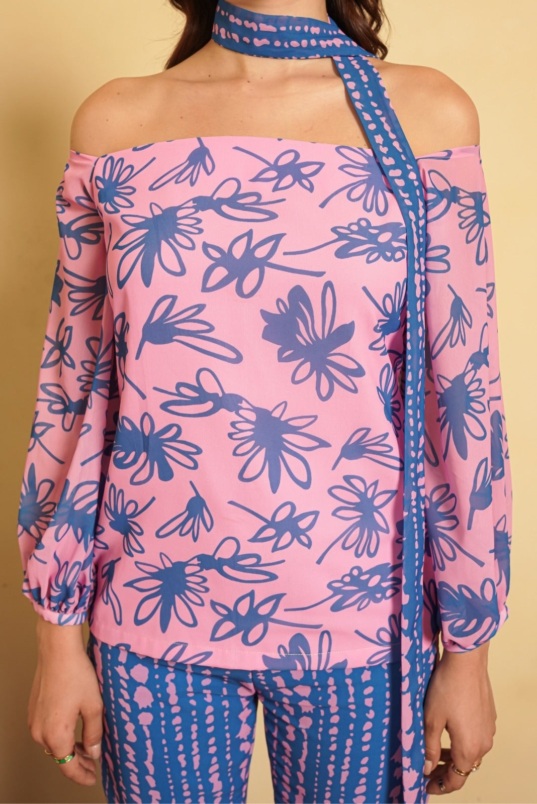 Pink and Blue Printed Palazzo Co-ord set