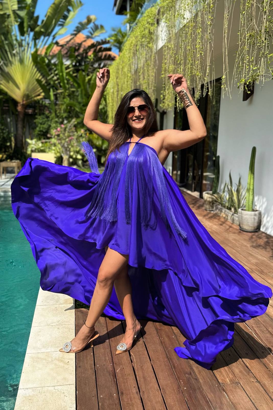 Purple Fringe Dress With Trail