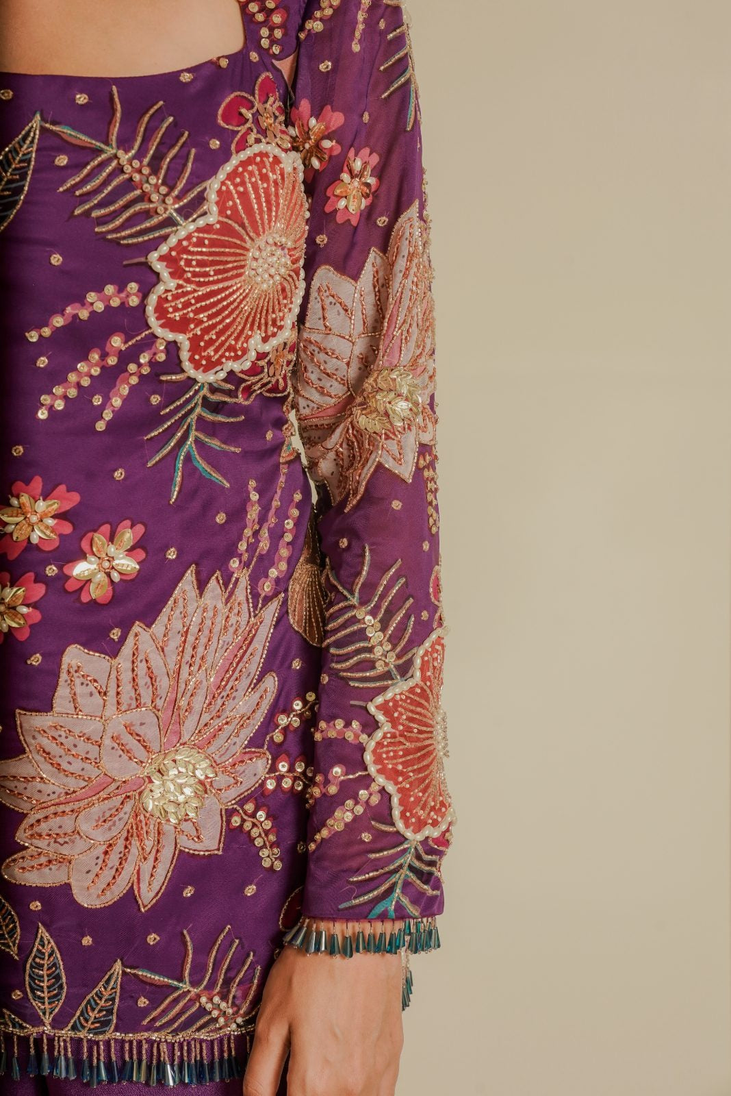 Purple Printed Top with Sharara and Embroidered Dupatta – Violet Velvet