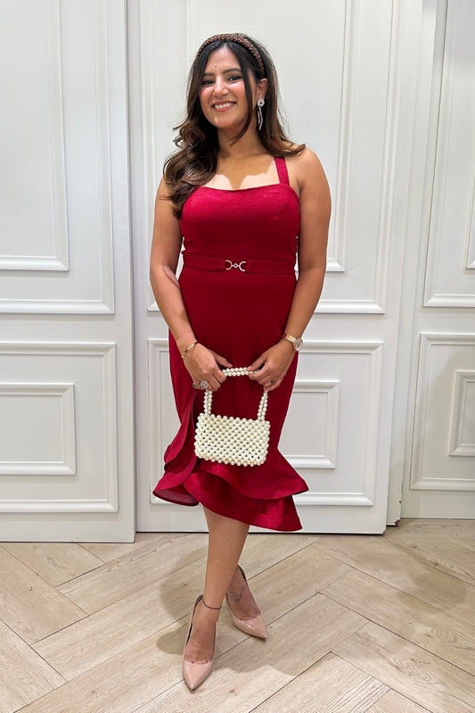 Red Sparkle Dress With Belt