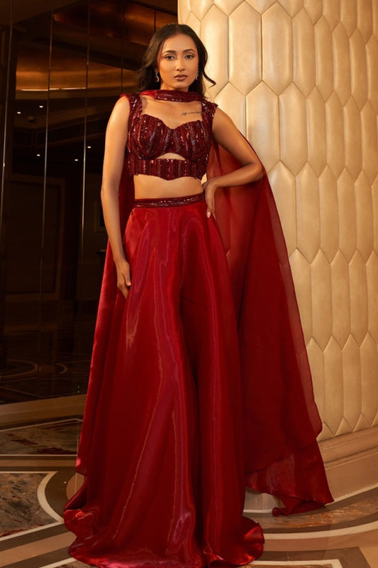 Red Three Piece Palazzo Set