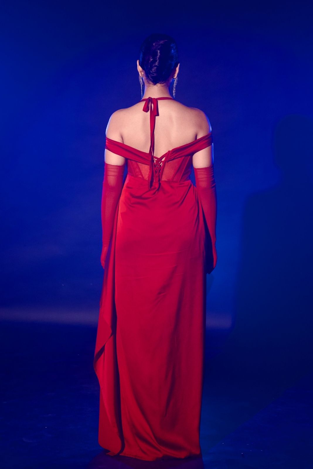 Red Corset Drape Gown