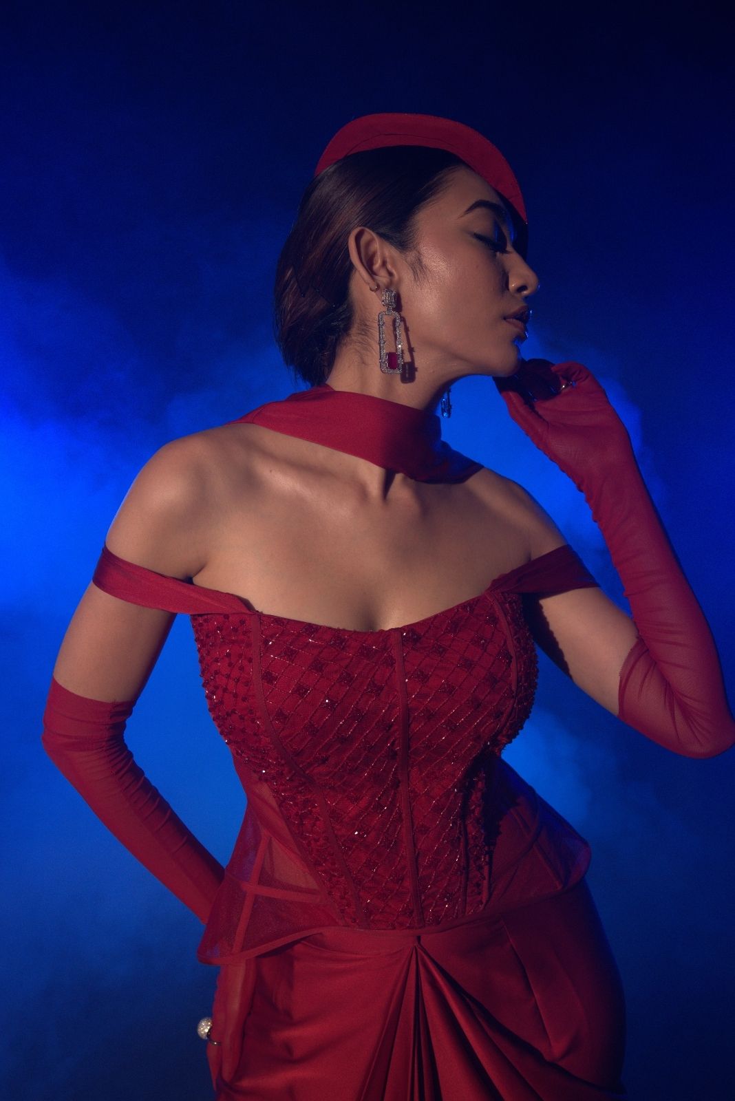 Structured Red Corset Saree