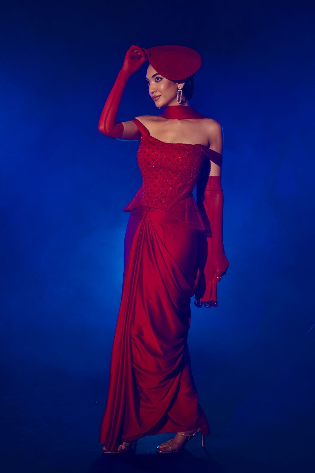 Structured Red Corset Saree