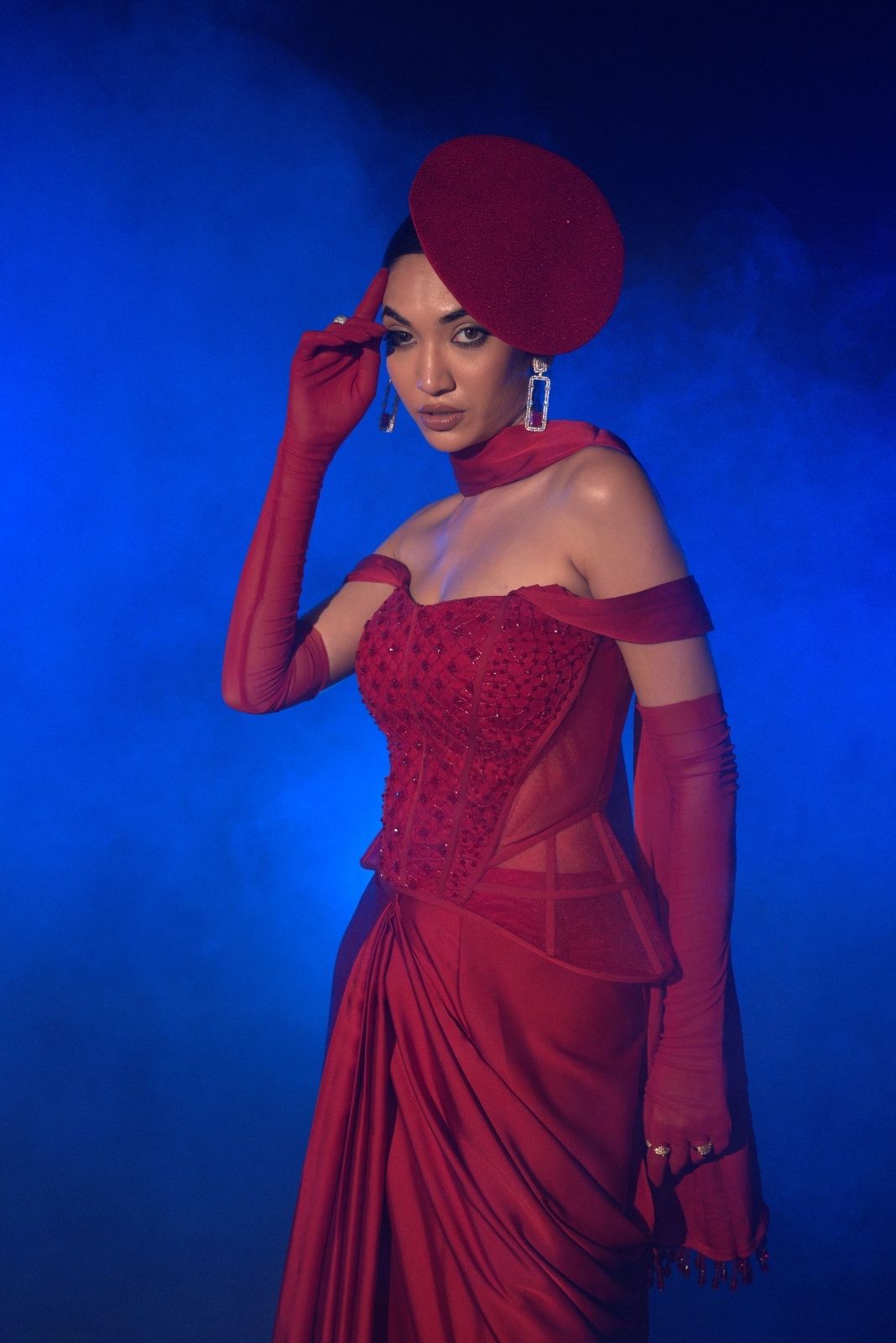 Structured Red Corset Saree