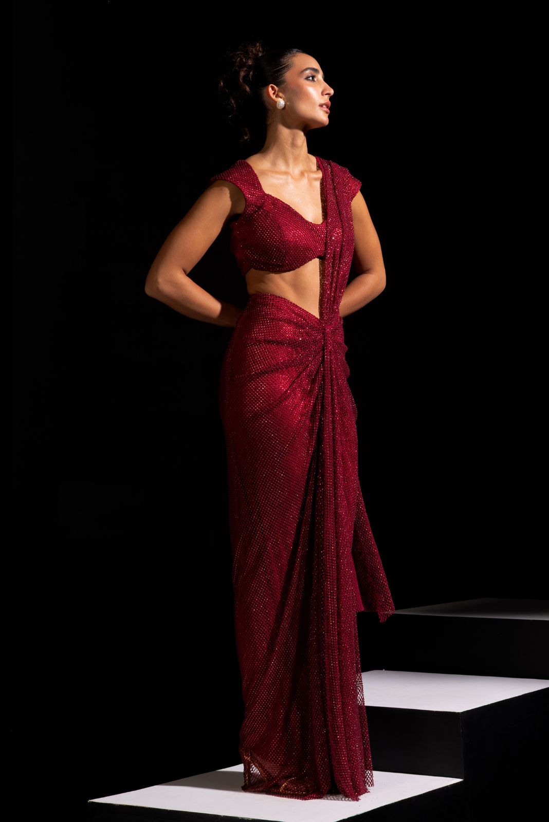 Red Pre-draped Saree - Marsala