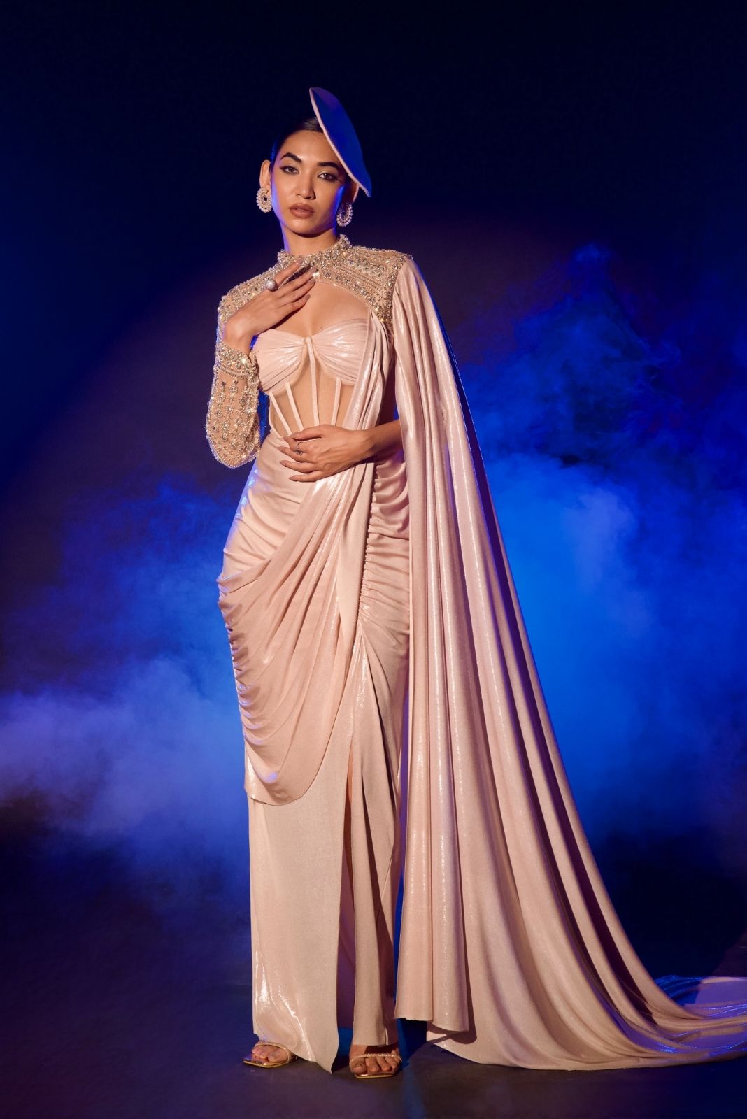 Rosegold Embellished Saree Gown