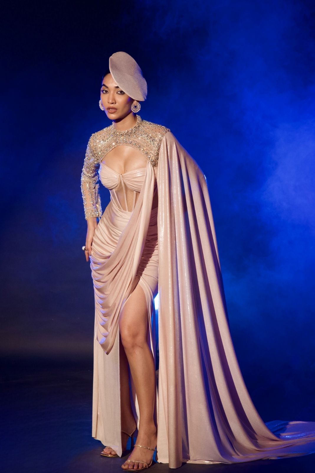 Rosegold Embellished Saree Gown