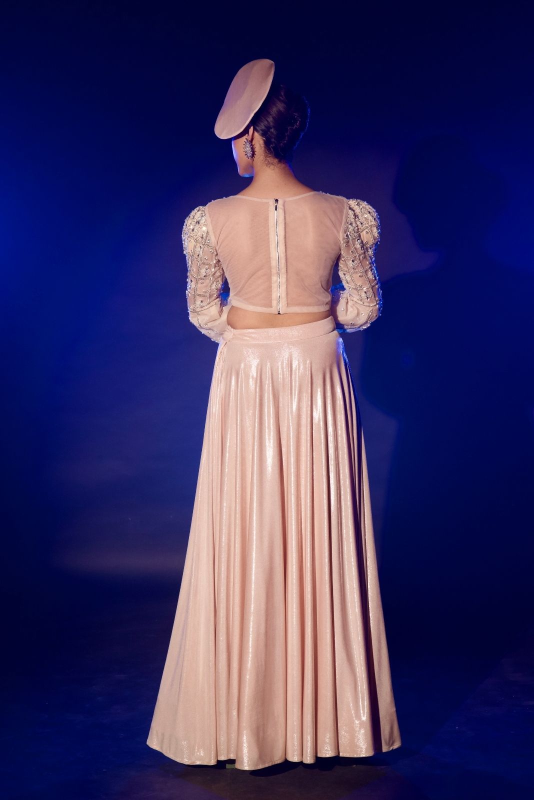 Rose Gold Power Shoulder Full Sleeve Blouse Set