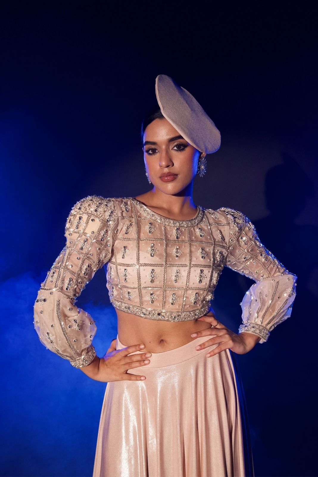 Rose Gold Power Shoulder Full Sleeve Blouse Set