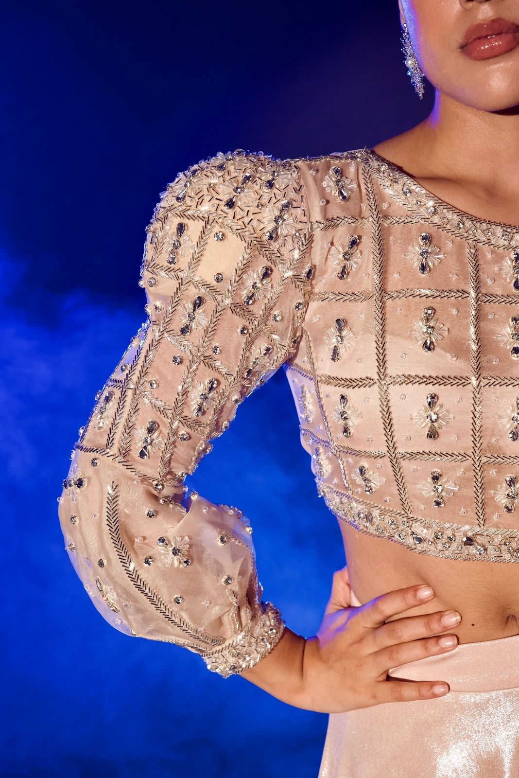 Rose Gold Power Shoulder Full Sleeve Blouse Set